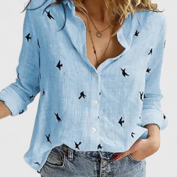 Damen Leinenbluse Button-Down Reverskragen