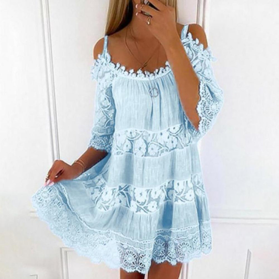 Damen Kleid mit kalten Armen Mini Sommerkleid