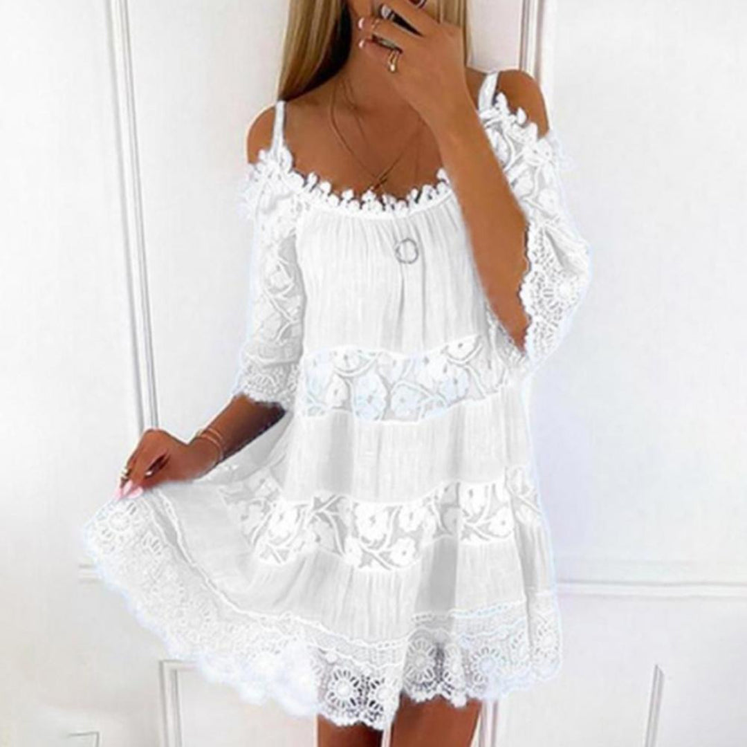Damen Kleid mit kalten Armen Mini Sommerkleid