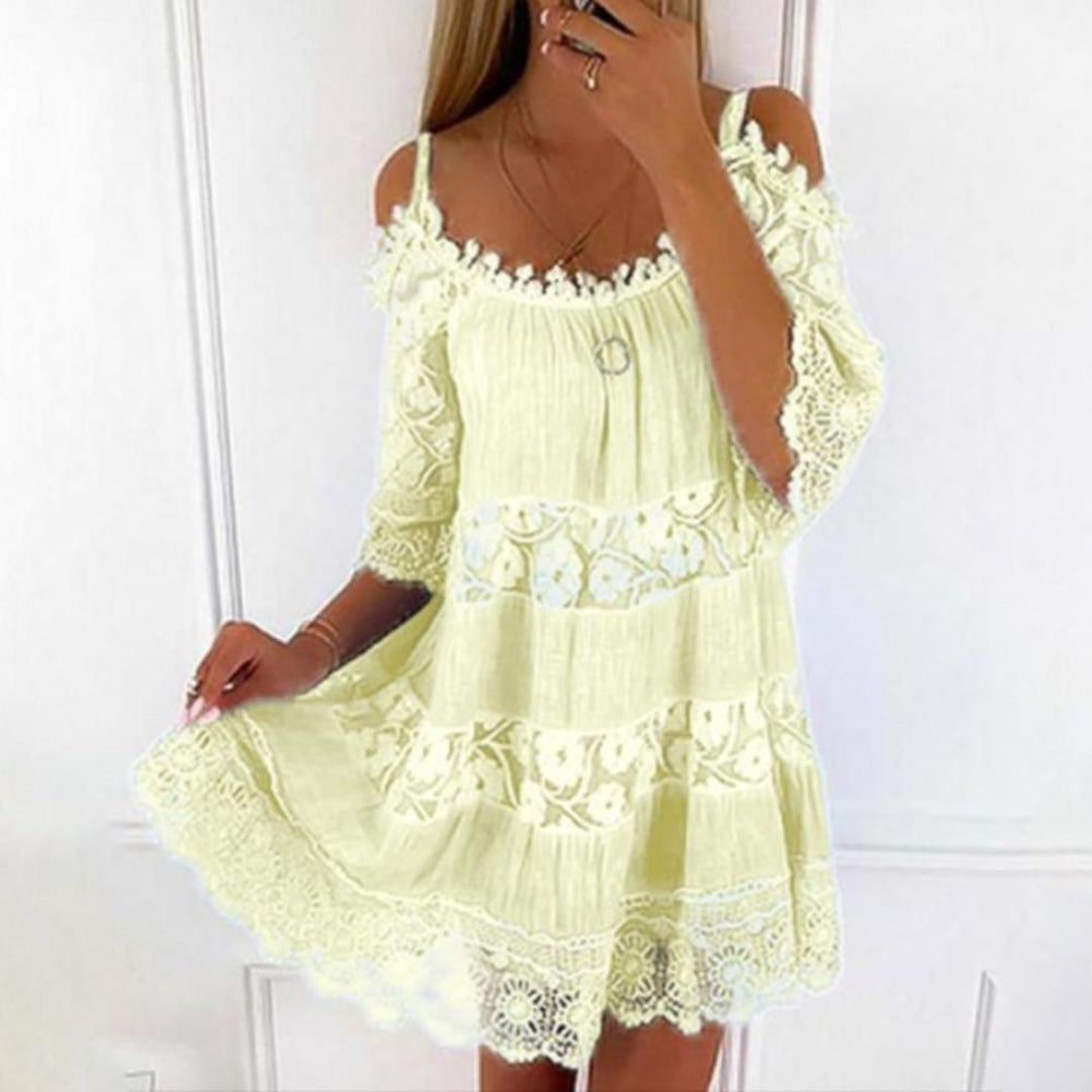 Damen Kleid mit kalten Armen Mini Sommerkleid