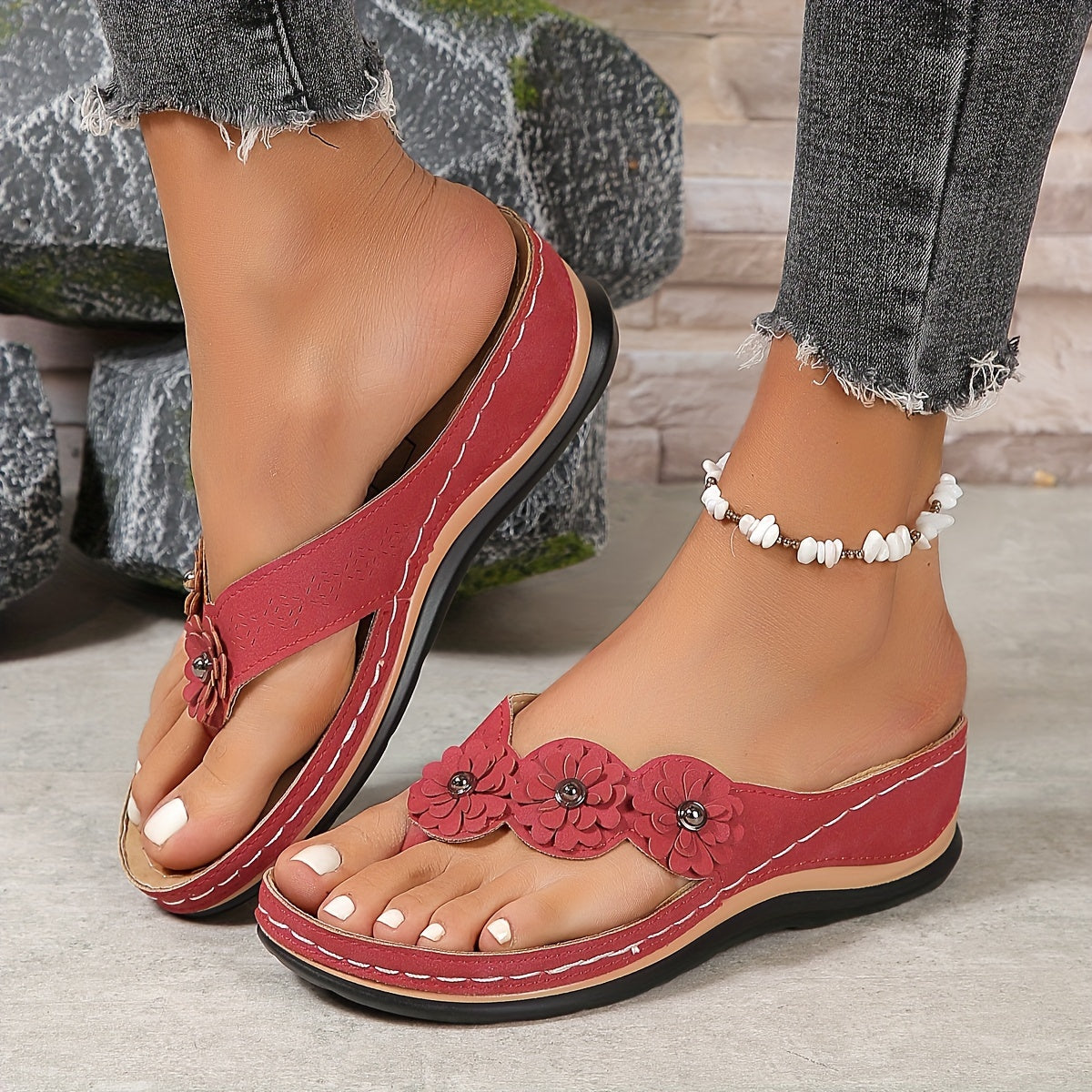 Damen Orthopädische Sandalen Slip On und Blumen Design