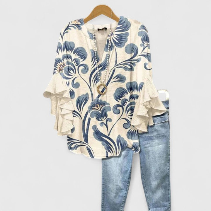 Damen Ruffle Sleeve Top Casual Oberteil Shirt