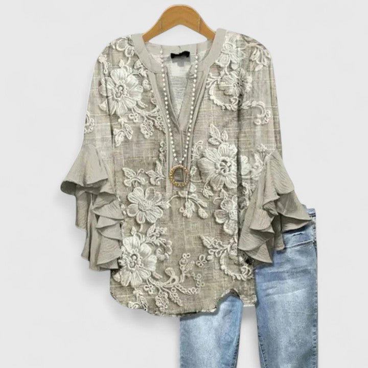 Damen Ruffle Sleeve Top Casual Oberteil Shirt