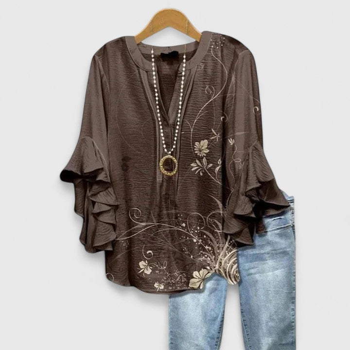 Damen Ruffle Sleeve Top Casual Oberteil Shirt