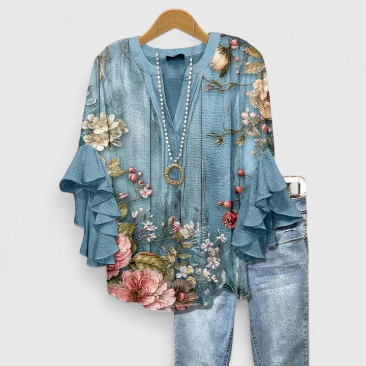 Damen Ruffle Sleeve Top Casual Oberteil Shirt