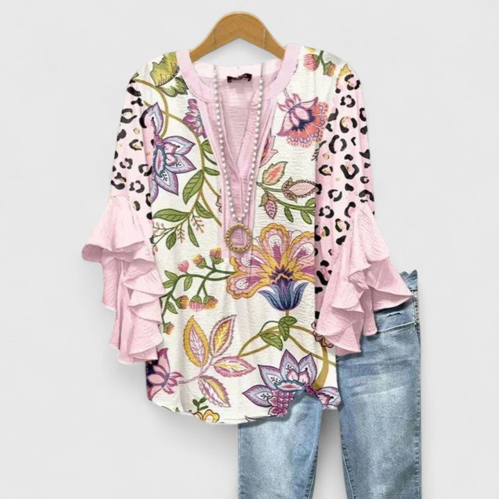 Damen Ruffle Sleeve Top Casual Oberteil Shirt