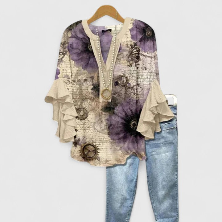 Damen Ruffle Sleeve Top Casual Oberteil Shirt