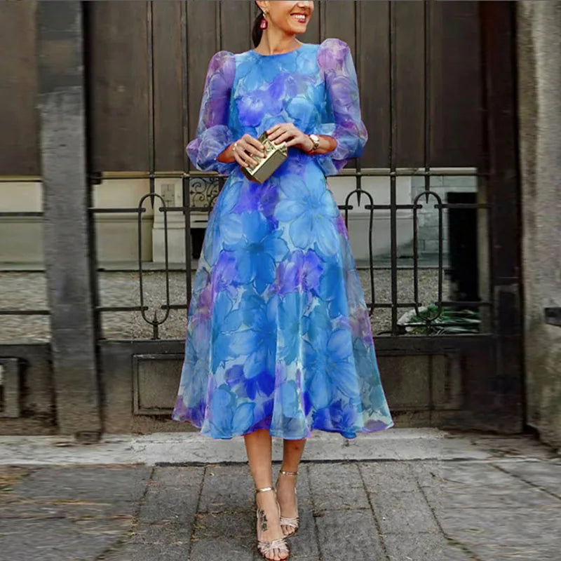 Damen Hochzeitsgast Midikleid Florales Festliches Design und Elegante Silhouette