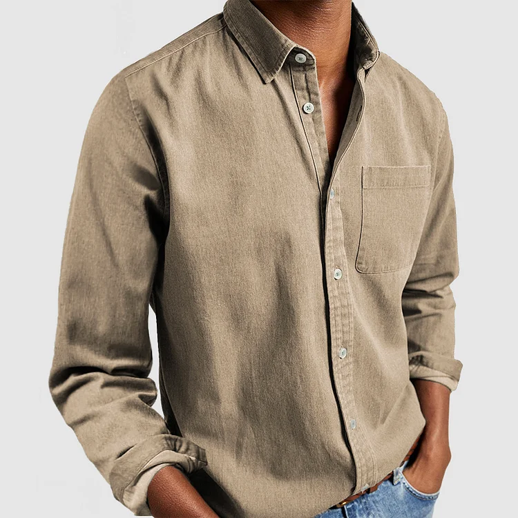 Herren Langarmhemd - Button-Up mit Brusttasche