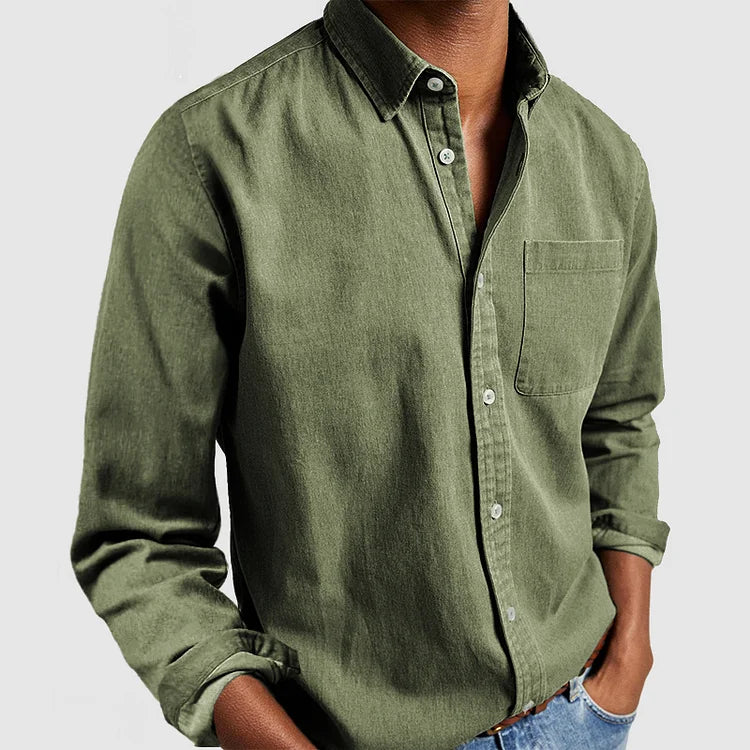 Herren Langarmhemd - Button-Up mit Brusttasche