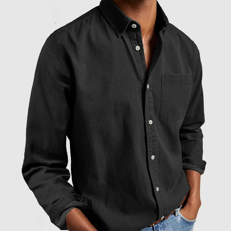 Herren Langarmhemd - Button-Up mit Brusttasche