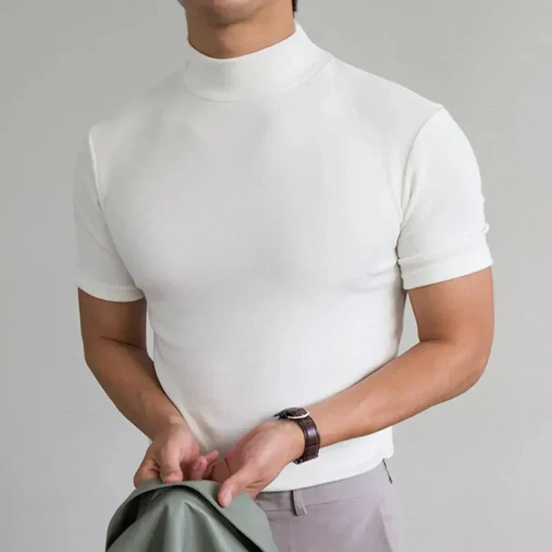 Herren Slim Fit T-Shirt - Stehkragen mit Kurzärmeln
