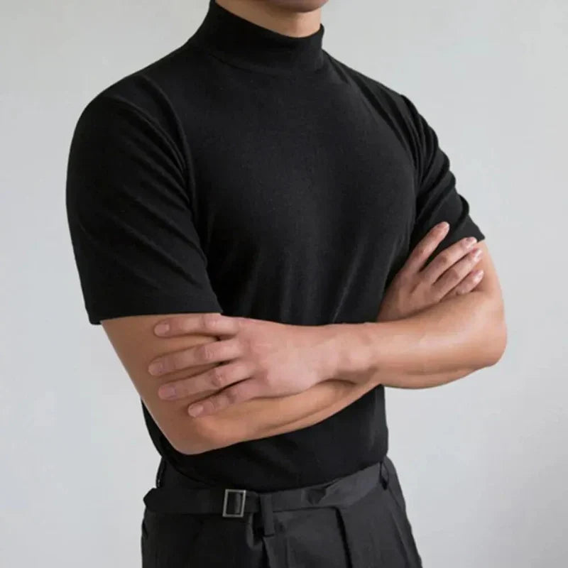 Herren High Collar T-Shirt Modern Slim Fit