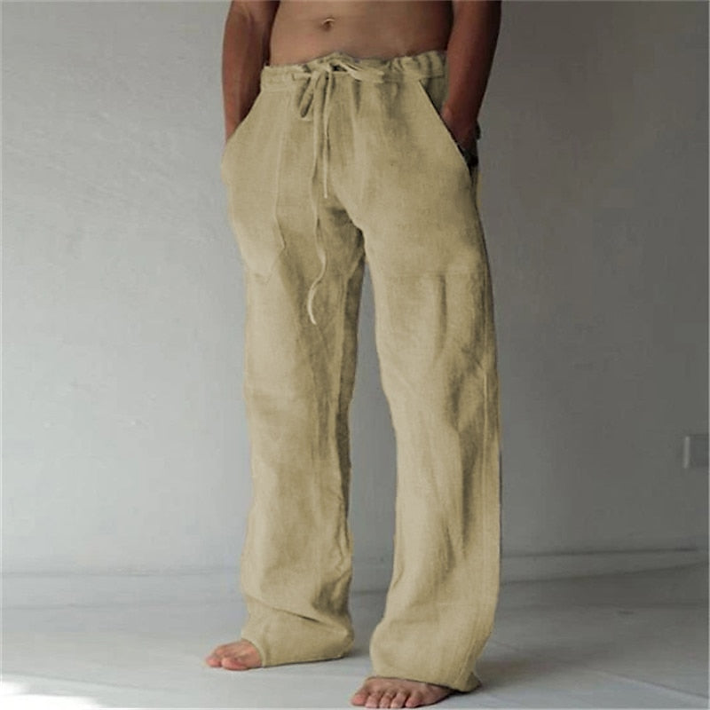 Herren-Leinenhose - Weites Bein mit Taschen