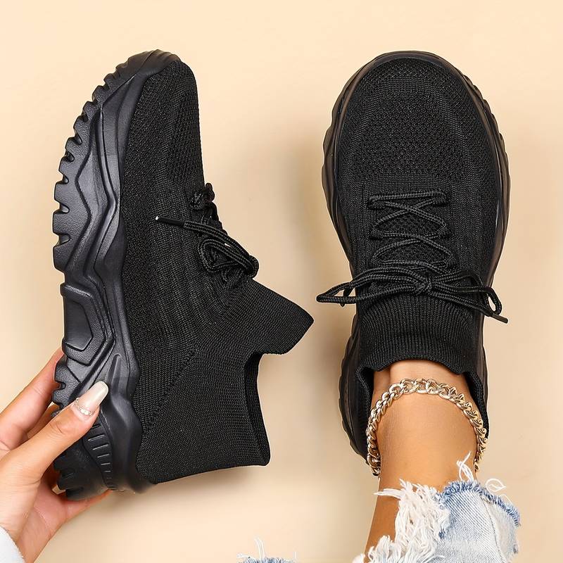 Damen Strick-Sneaker - Schnürschuh mit dicker Sohle