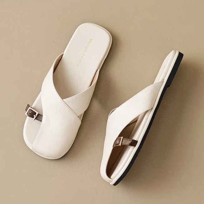 Damen Fisherman Sandalen Leder Kreuzriemen und Eckige Zehenpartie