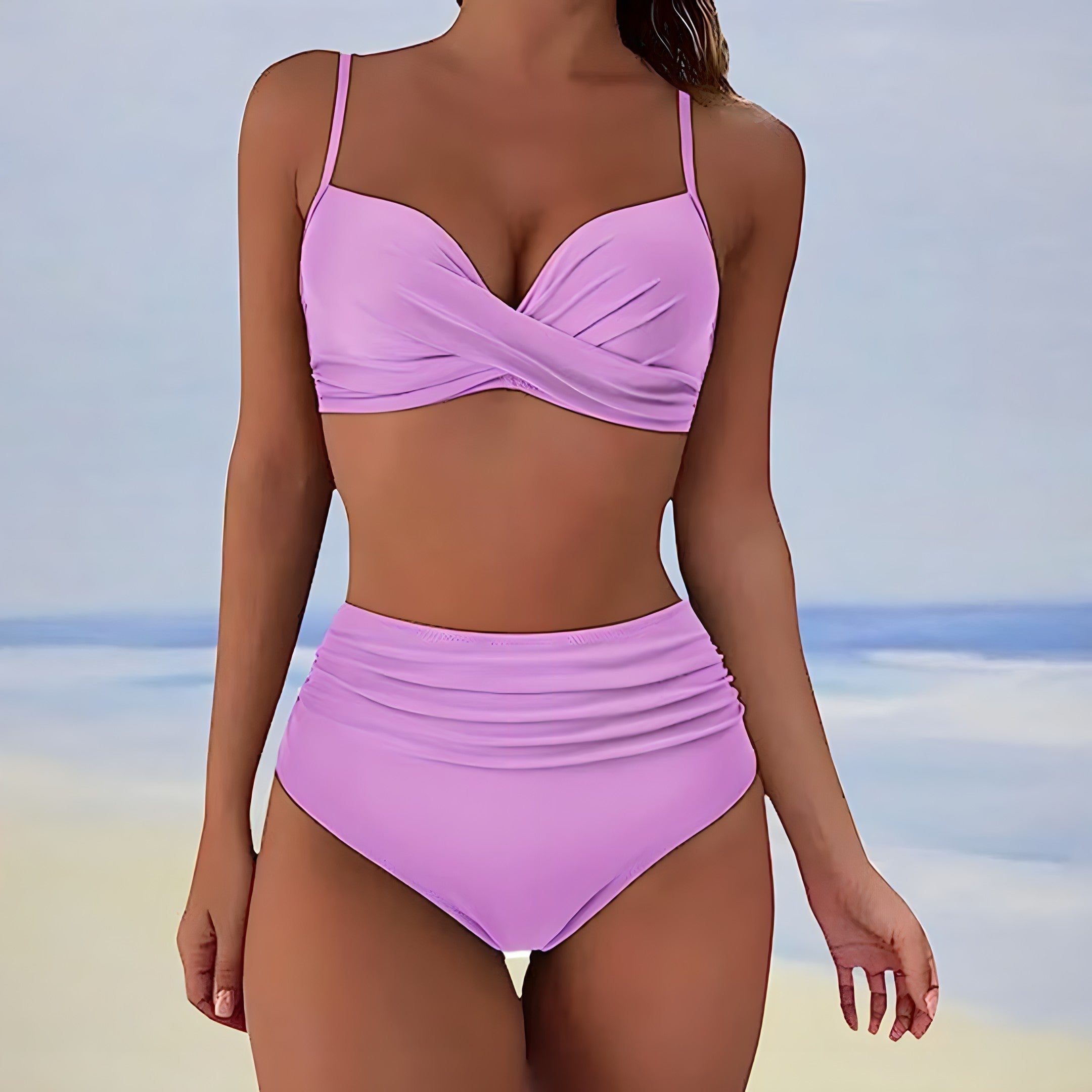 Damen Zweiteiliges Bikini-Set - Wickeloberteil mit gerafftem Höschen