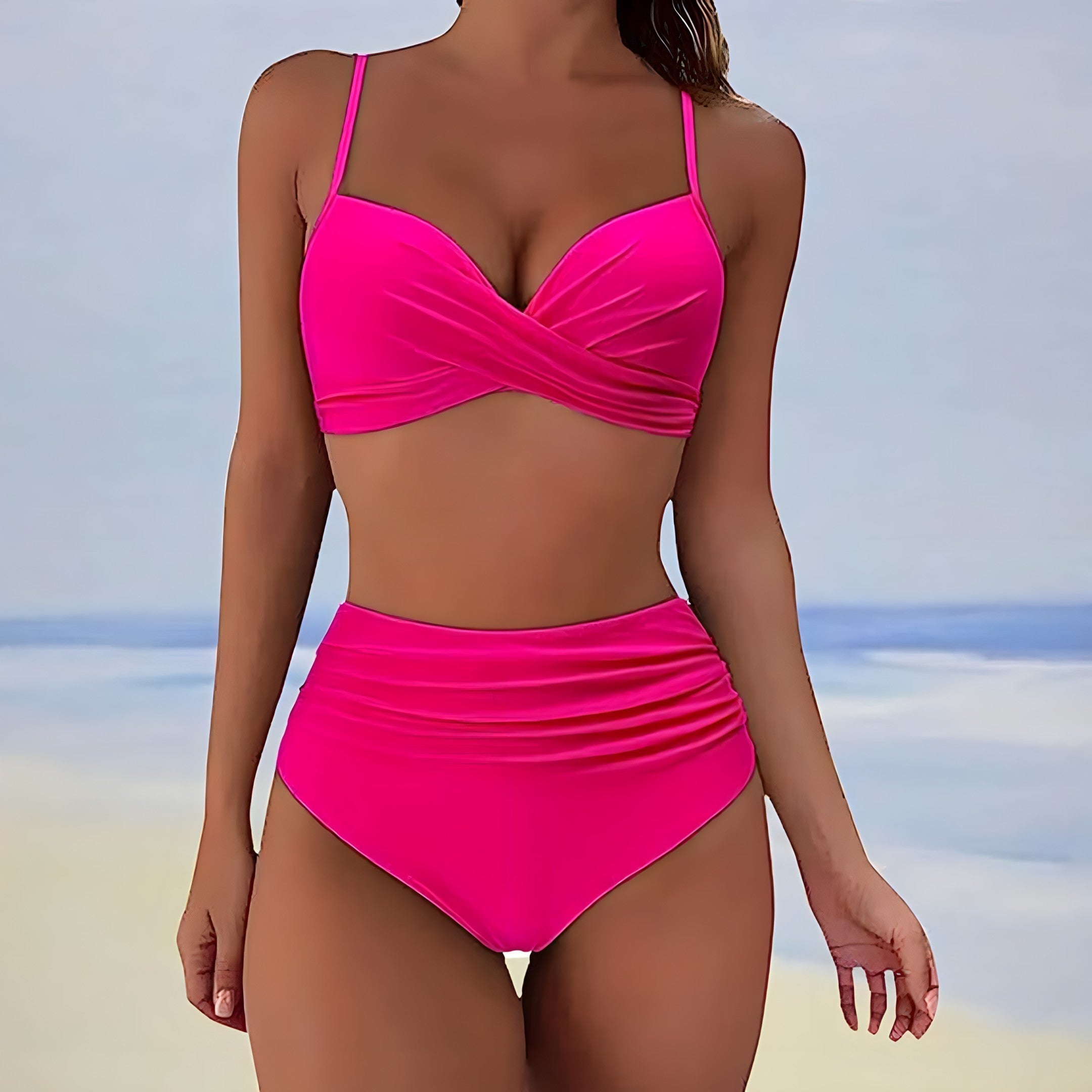 Damen Zweiteiliges Bikini-Set - Wickeloberteil mit gerafftem Höschen