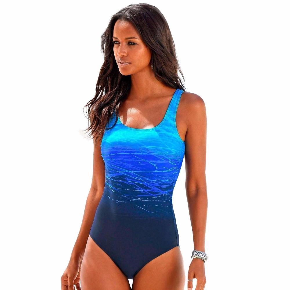 Damen Einteiliger Badeanzug Slim Fit Scoop-Ausschnitt Strand Sommer