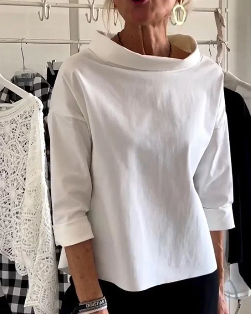 Damen Bateau-Ausschnitt Oberteil 3/4 Ärmel Modisches Freizeit Shirt