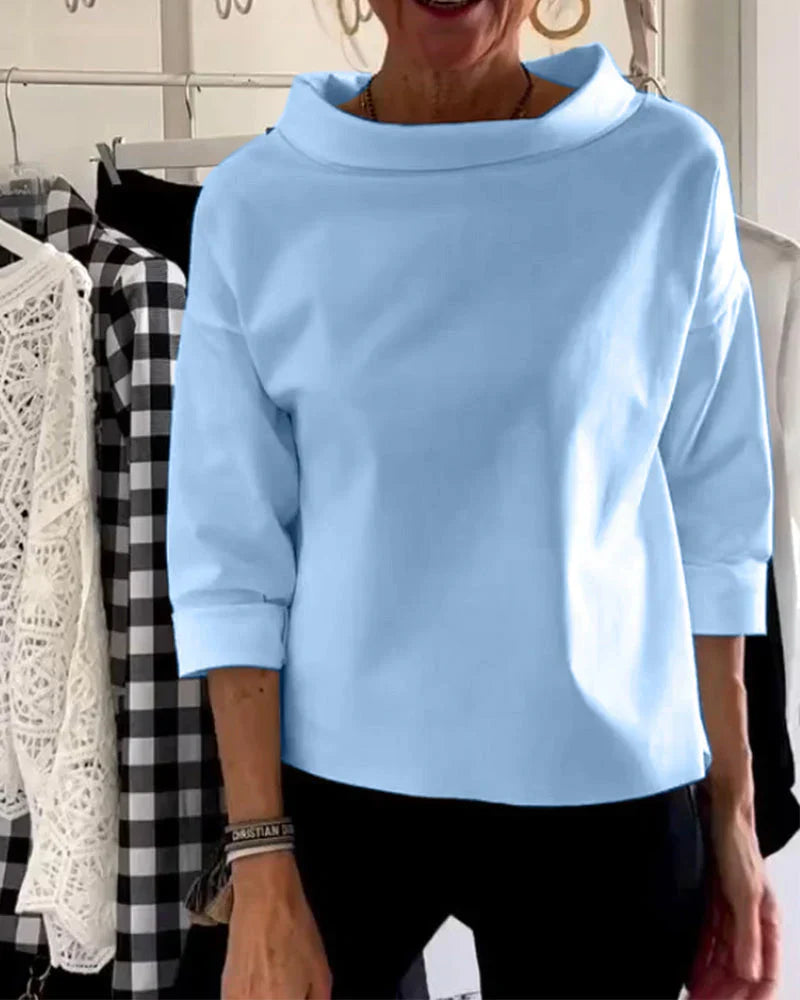 Damen Bateau-Ausschnitt Oberteil 3/4 Ärmel Modisches Freizeit Shirt