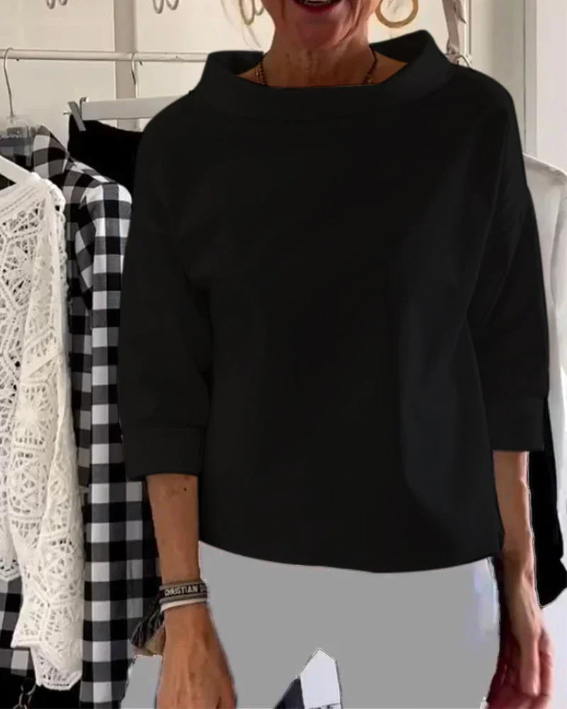 Damen Bateau-Ausschnitt Oberteil 3/4 Ärmel Modisches Freizeit Shirt
