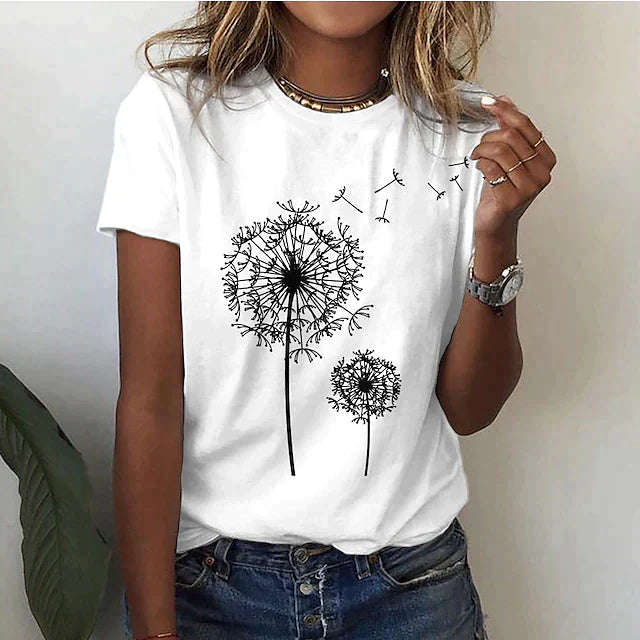 Damen Bedrucktes T-Shirt - Rundhalsausschnitt mit Kurzen Ärmeln
