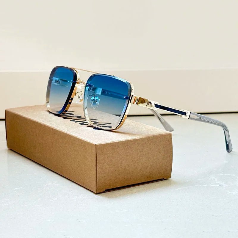 Herren Retro Aviator Sonnenbrille Titanrahmen und Verlaufgläser
