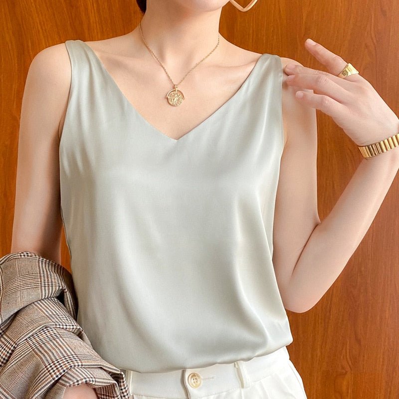 Damen V-Ausschnitt Top - Relaxed Fit & Ärmellos