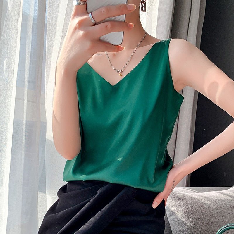 Damen V-Ausschnitt Top - Relaxed Fit & Ärmellos