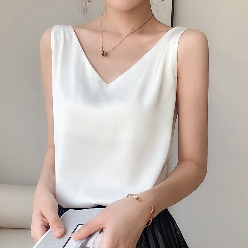 Damen V-Ausschnitt Top - Relaxed Fit & Ärmellos