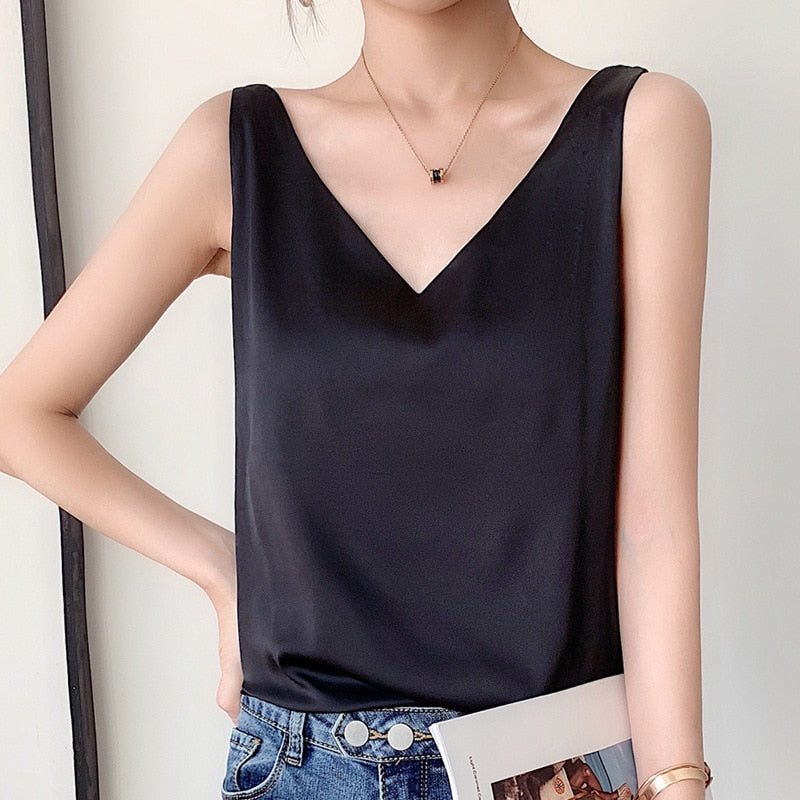 Damen V-Ausschnitt Top - Relaxed Fit & Ärmellos