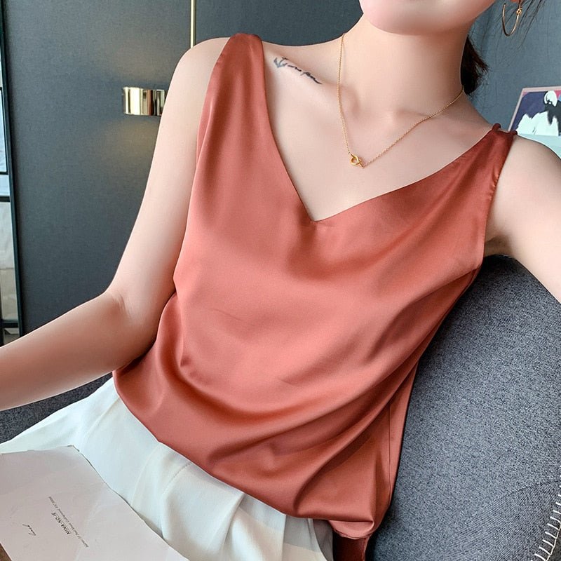 Damen V-Ausschnitt Top - Relaxed Fit & Ärmellos