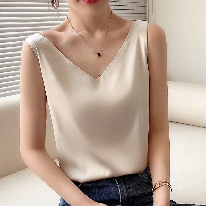 Damen V-Ausschnitt Top - Relaxed Fit & Ärmellos
