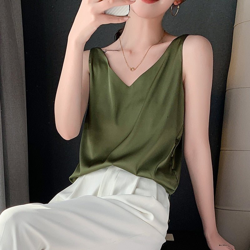Damen V-Ausschnitt Top - Relaxed Fit & Ärmellos