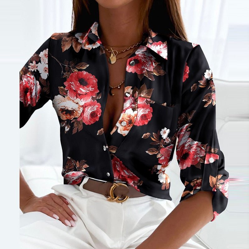 Damen Bedruckte Bluse - Langarm & Geknöpft